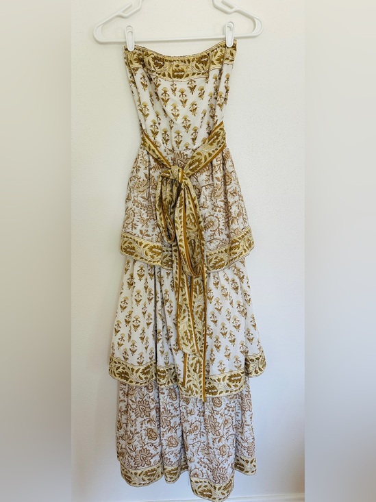 Sue Sartor Dresses & Skirts - Sue Sartor Block Print Strapless Tie Back Maxi Dress Size S Marigold Yellow Boho
